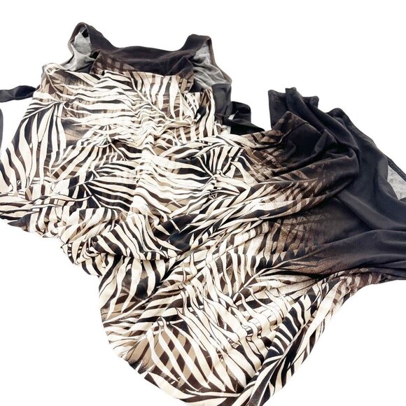 Roz & Ali Dress 14 Black Brown Sleeveless Maxi Belt tie waist neutral Western - Picture 11 of 13